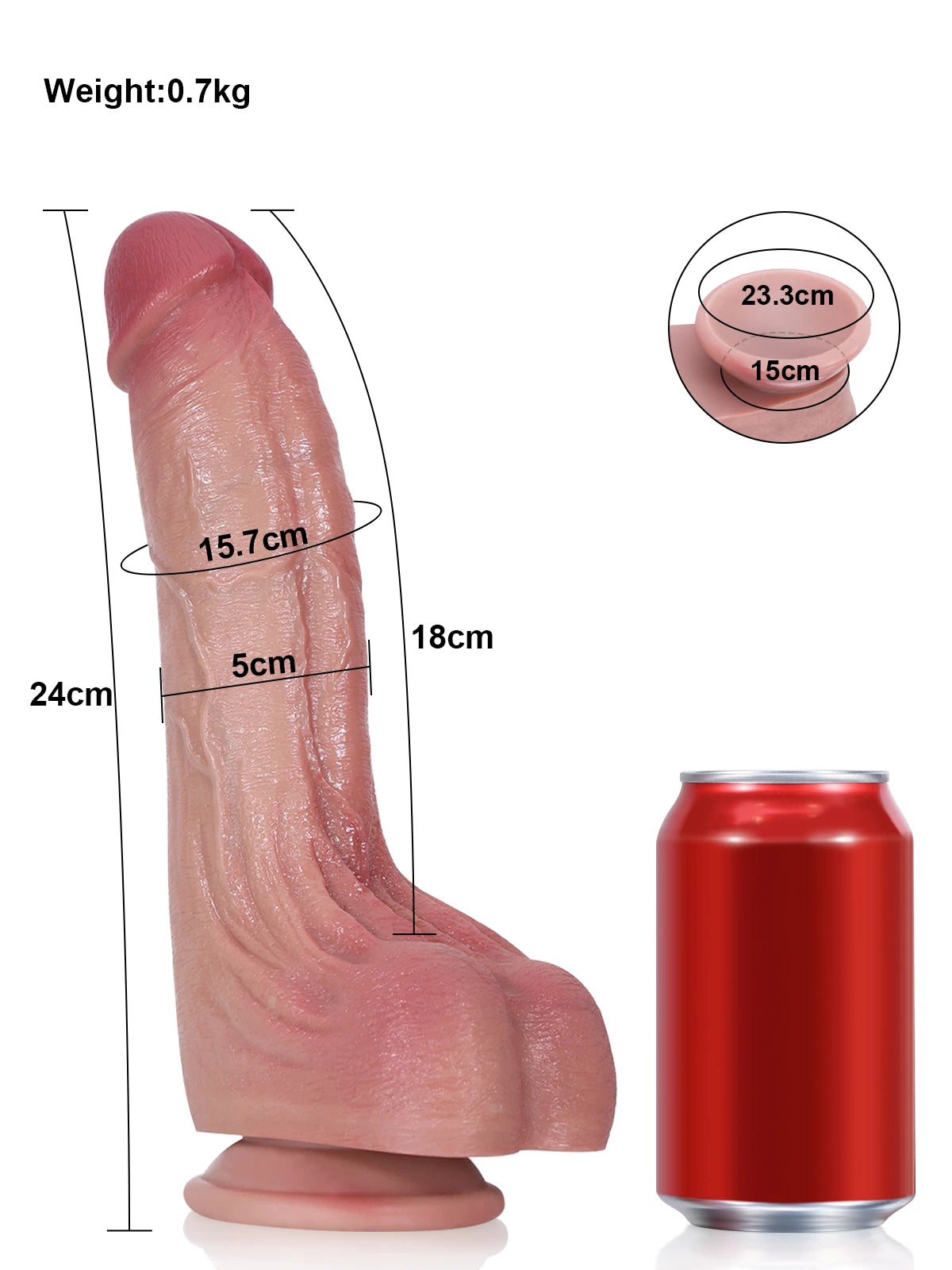 Cameron 9.5" x 2" Curved Realistic Big Dildo with Wrinkled Squeezable