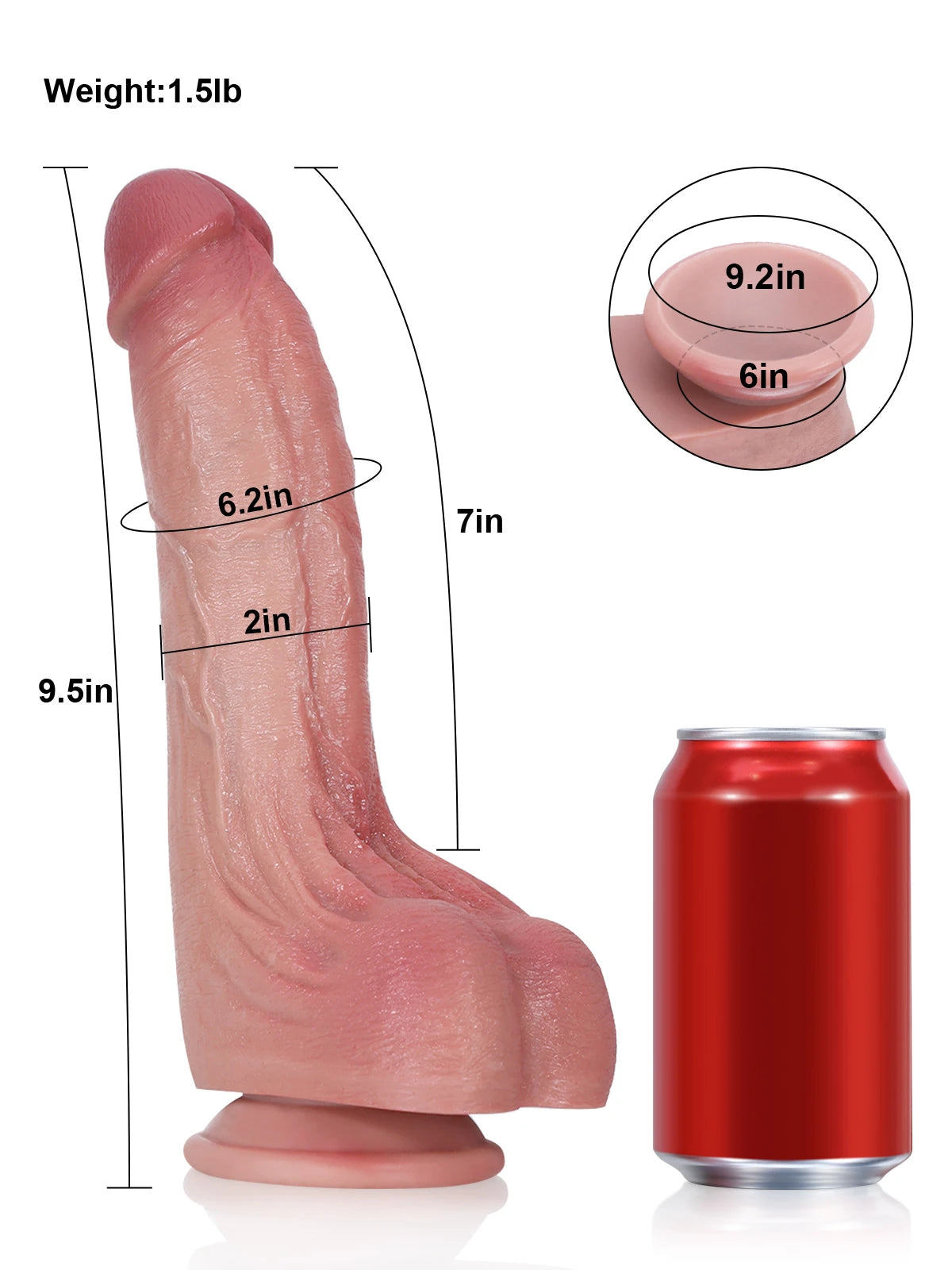Cameron 9.5" x 2" Curved Realistic Big Dildo with Wrinkled Squeezable