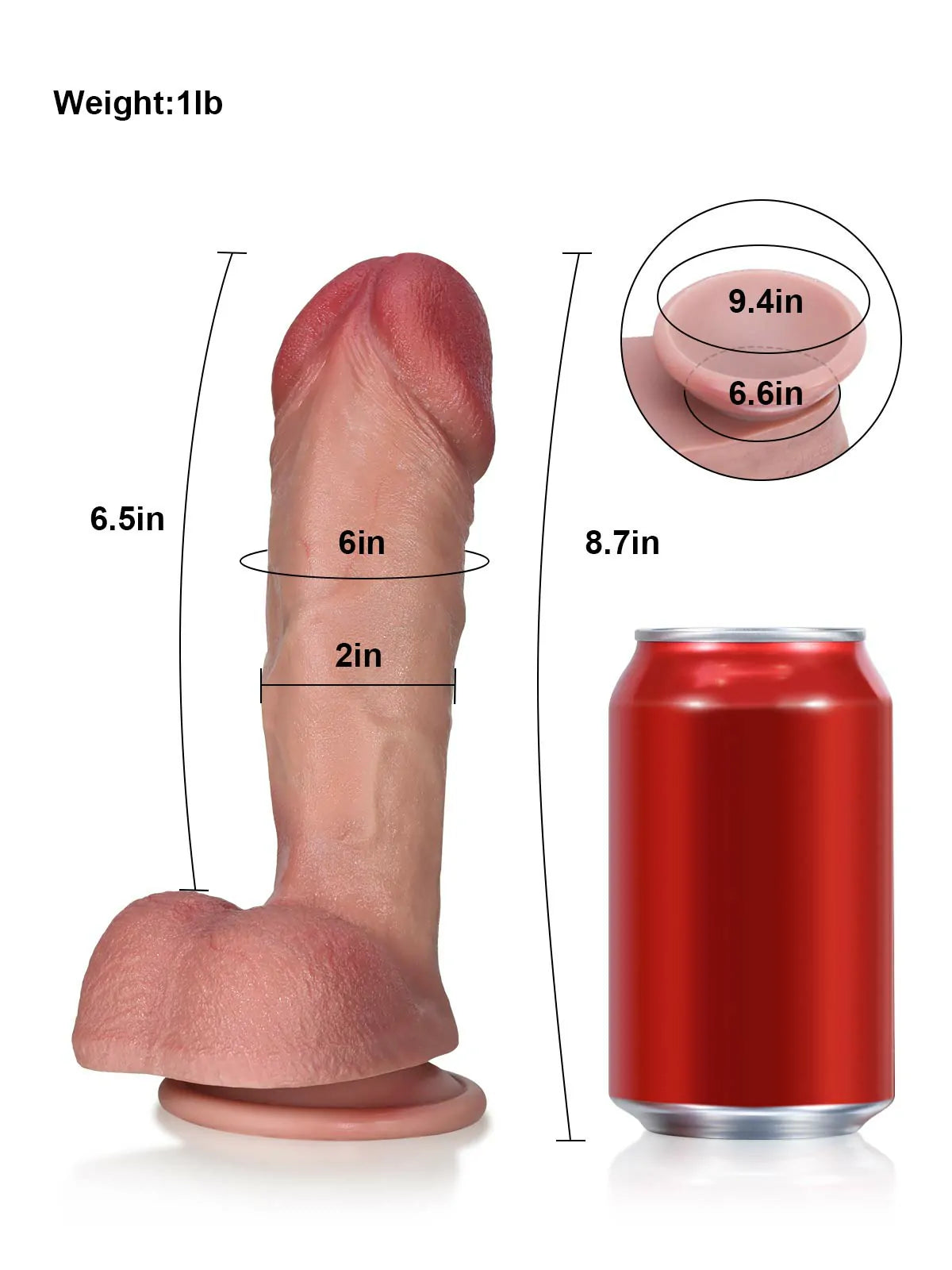 Cody 8.7" x 1.9" Realistic Dildo with Mushroom Head and Dual-Density Silicone