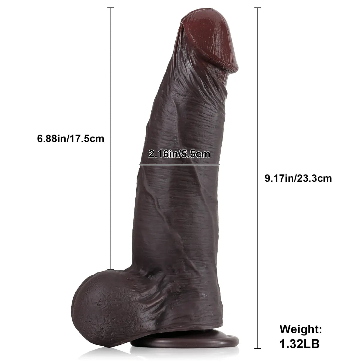 Joshua 9.2" x 2.2" Sliding Skin Black Dildo with Sculpted Glans