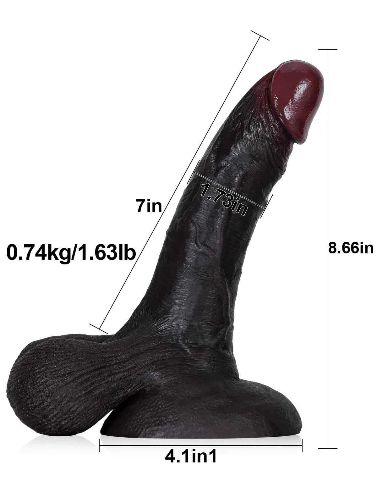 Kellz 7.6" x 1.7" Realistic Black Dildo with Pleated Texture and Movable Balls