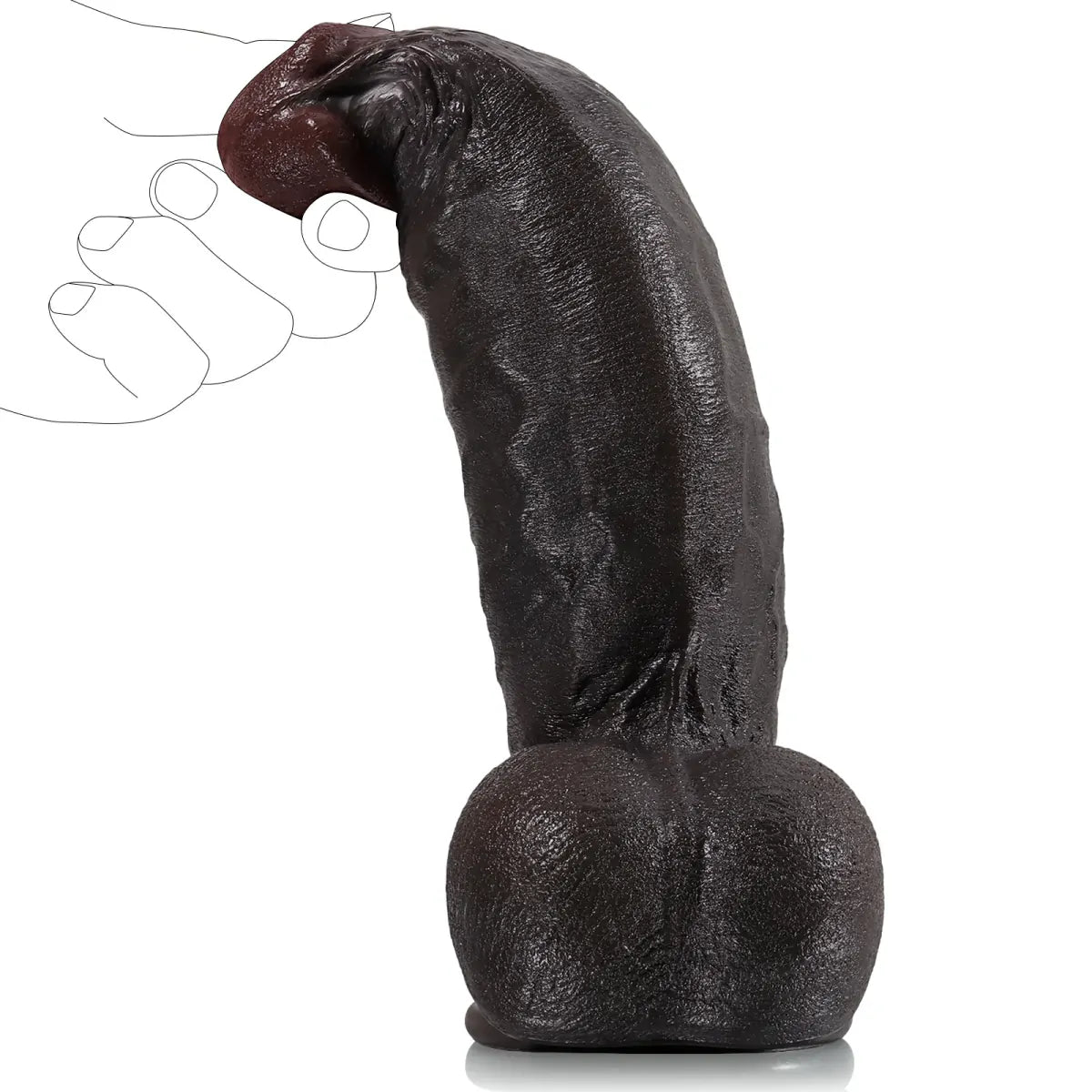 Kimi 8.6" x 2.22" Thick Realistic Black Dildo with Sculpted Head and Veined Texture