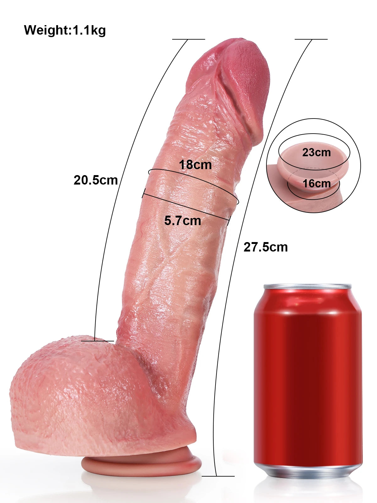 Rockwell 10.8" x 2.2" Extra Huge Thick Dildo with Wrinkled Realistic Skin