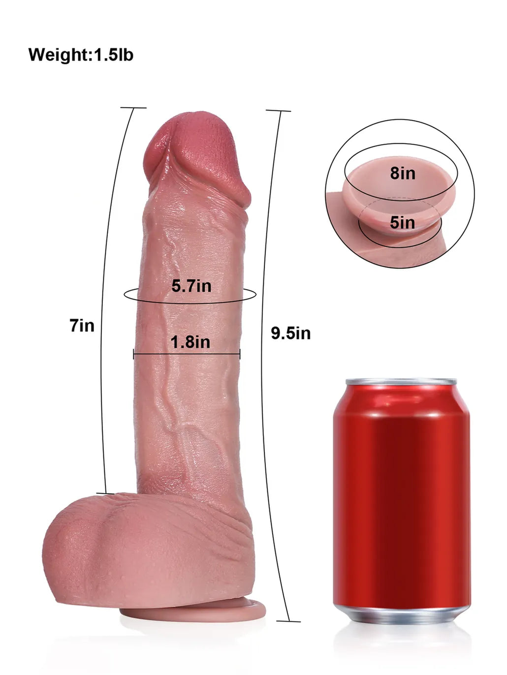 Brandon 9.5" x 1.8" Realistic Straight Silicone Dildo with Veins & Sliding Balls