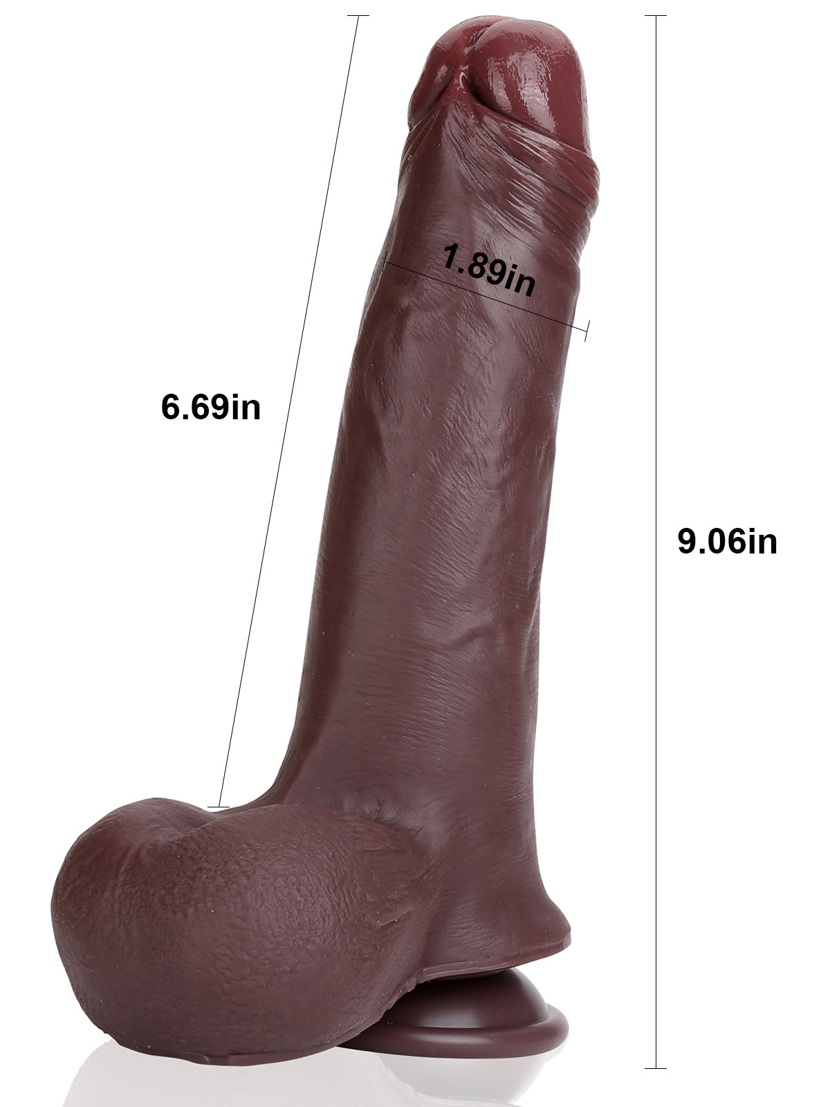 Charles 9.3" x 2.2" SlideSkin Realistic Black Dildo with Fleshy Glans and Swinging Balls