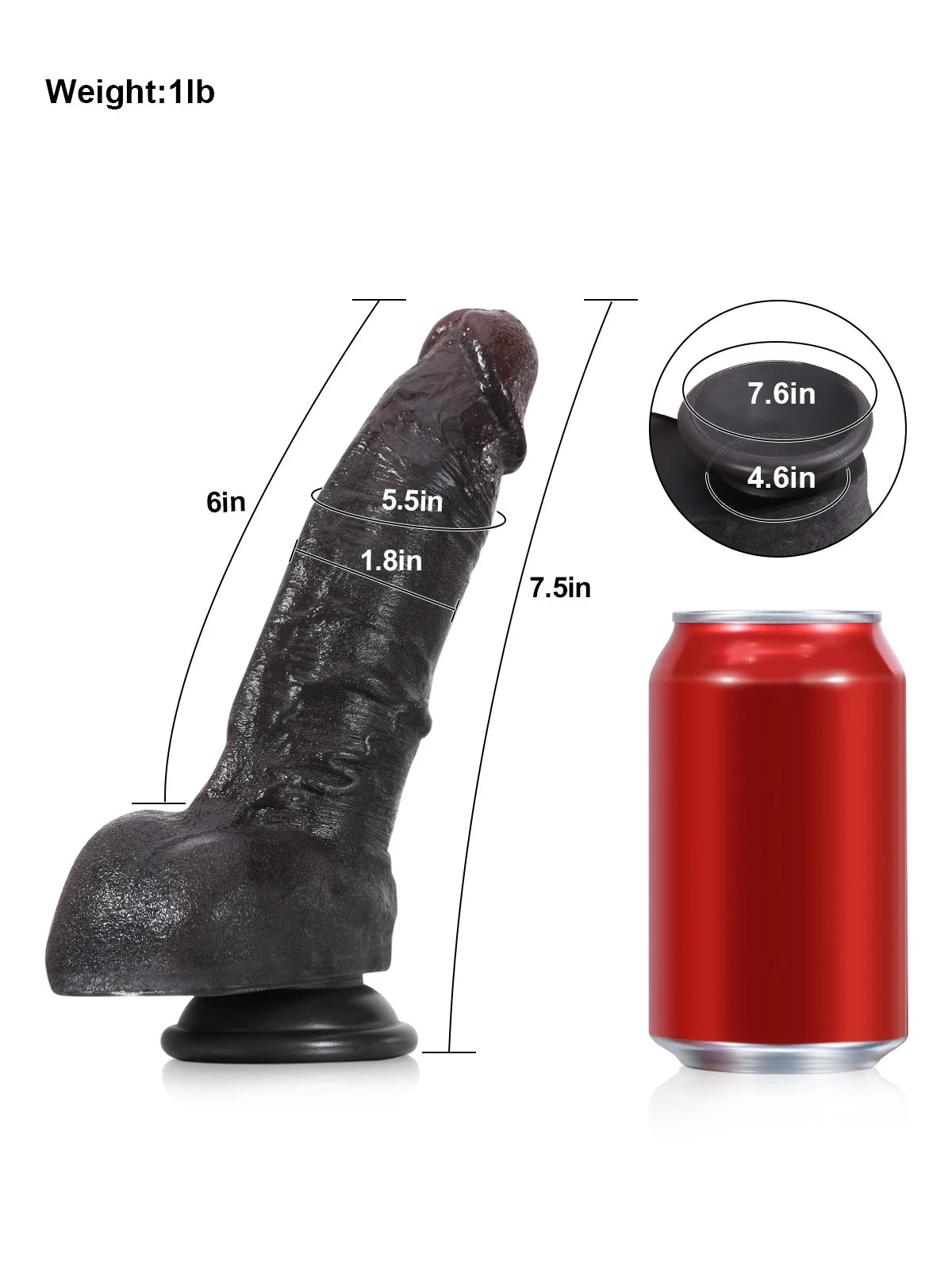 Dave 7.5" Realistic Black Dildo, Soft Dual-Density Silicone with Suction Base for Beginners