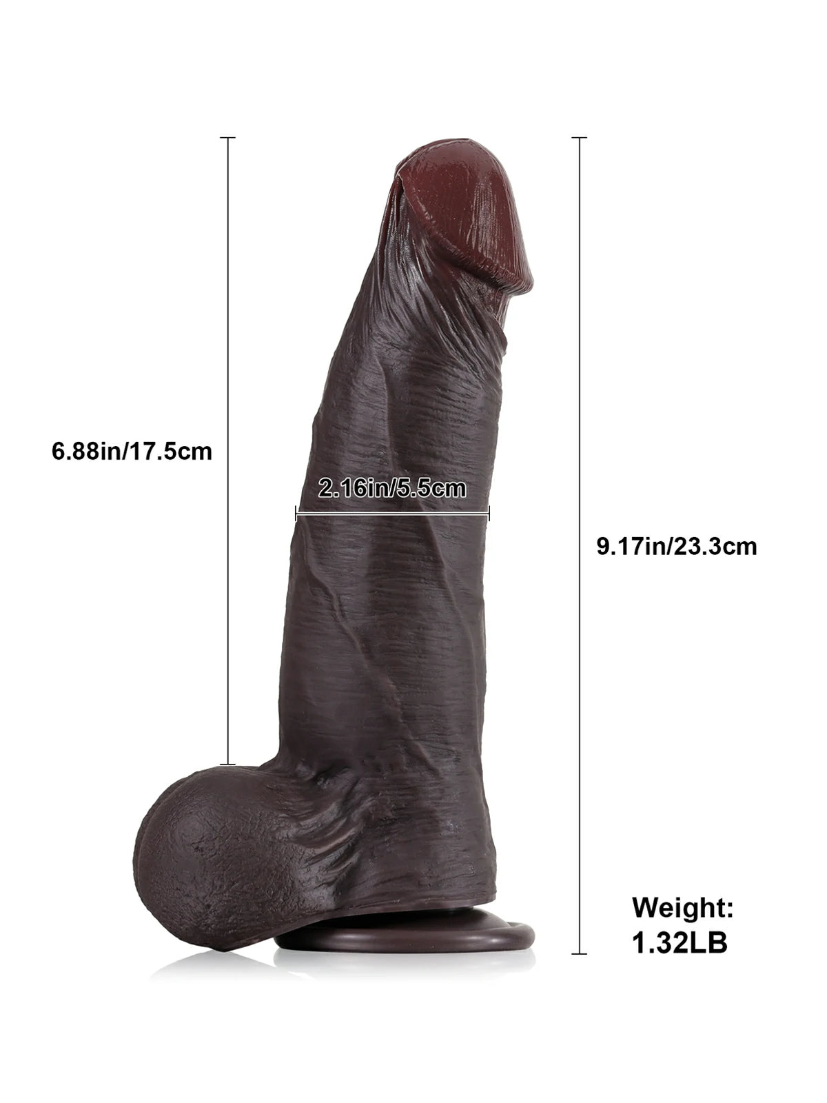 Joshua 9.2" x 2.2" Sliding Skin Black Dildo with Sculpted Glans