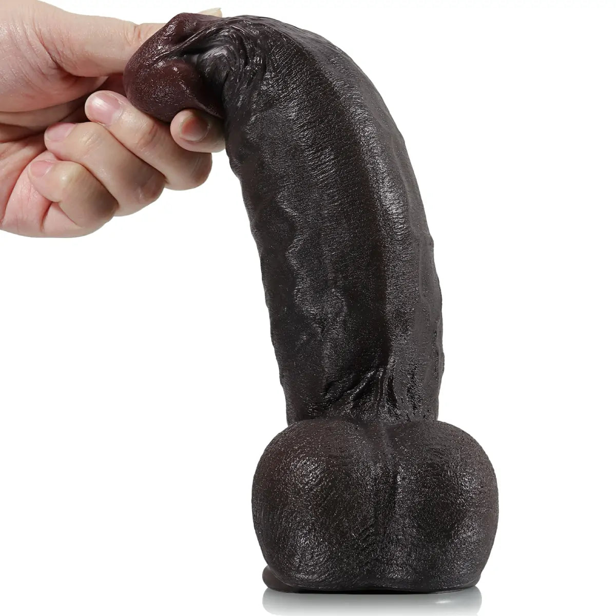 Kimi 8.6" x 2.22" Thick Realistic Black Dildo with Sculpted Head and Veined Texture