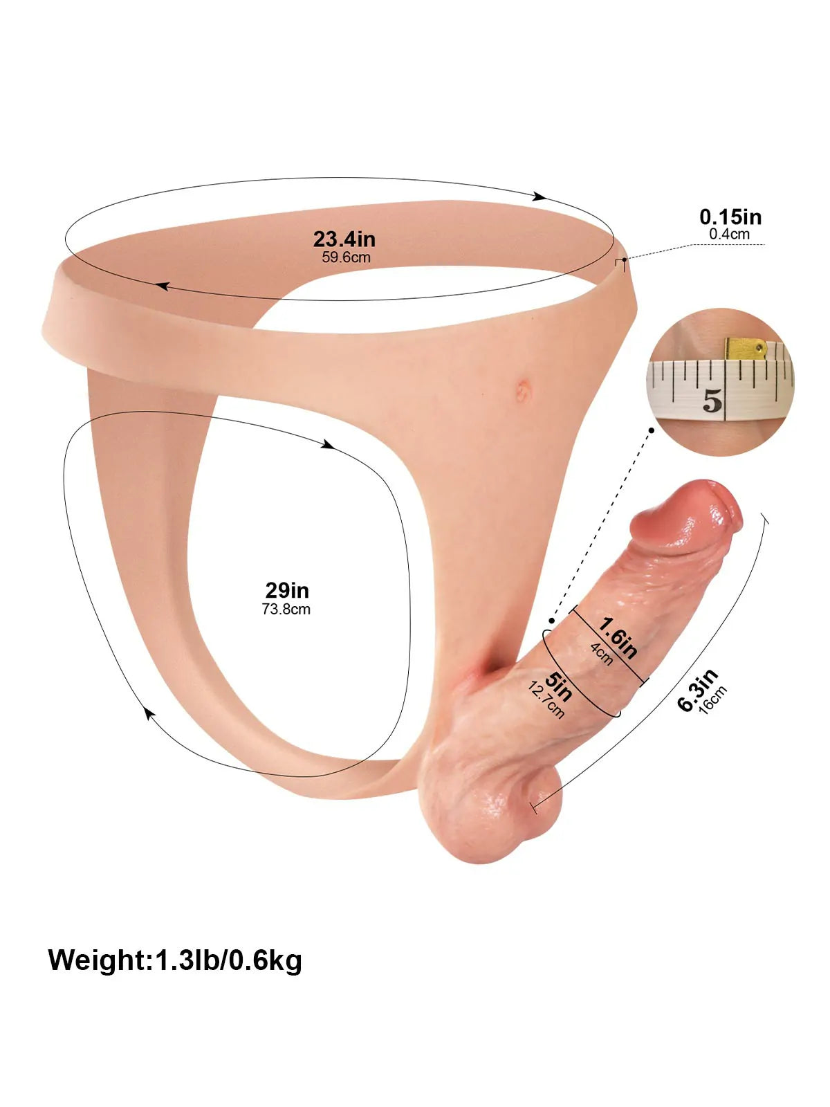 Lightweight Silicone Strap-On with Solid Shaft, Soft Balls & Slim Adjustable Waist Strap