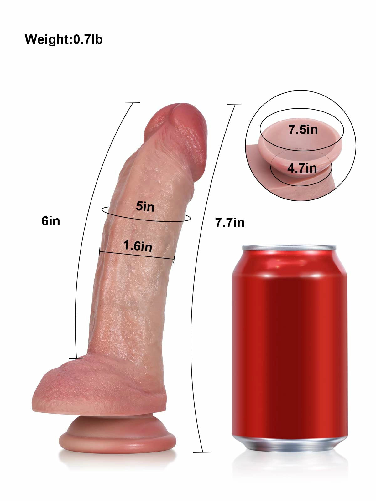Sebastian 7.7" x 1.6" Curved Ridged Textured Life Like Dildo