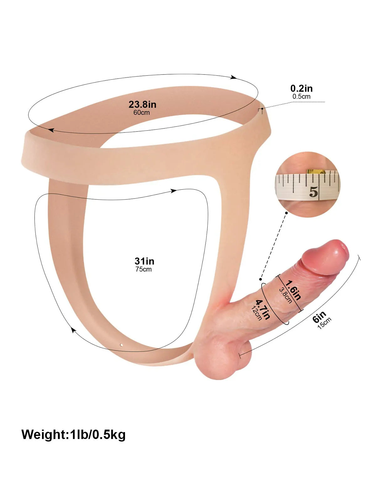 Ultra-Light Silicone Strap-On with Slim Body Fit, Solid Shaft & Soft Realistic Balls
